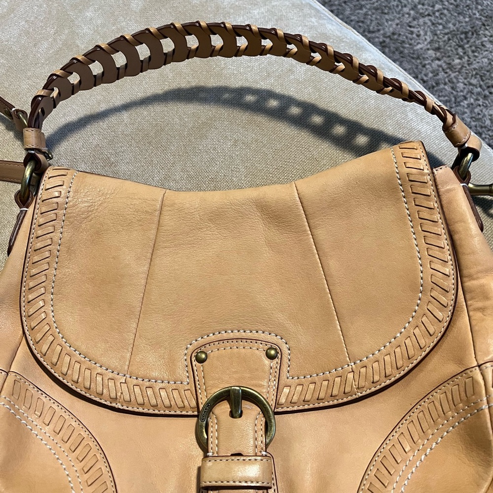 Vintage Coach Poppy  Tan Leather/Braided Strap Crossbody/Shoulder saddle Purse